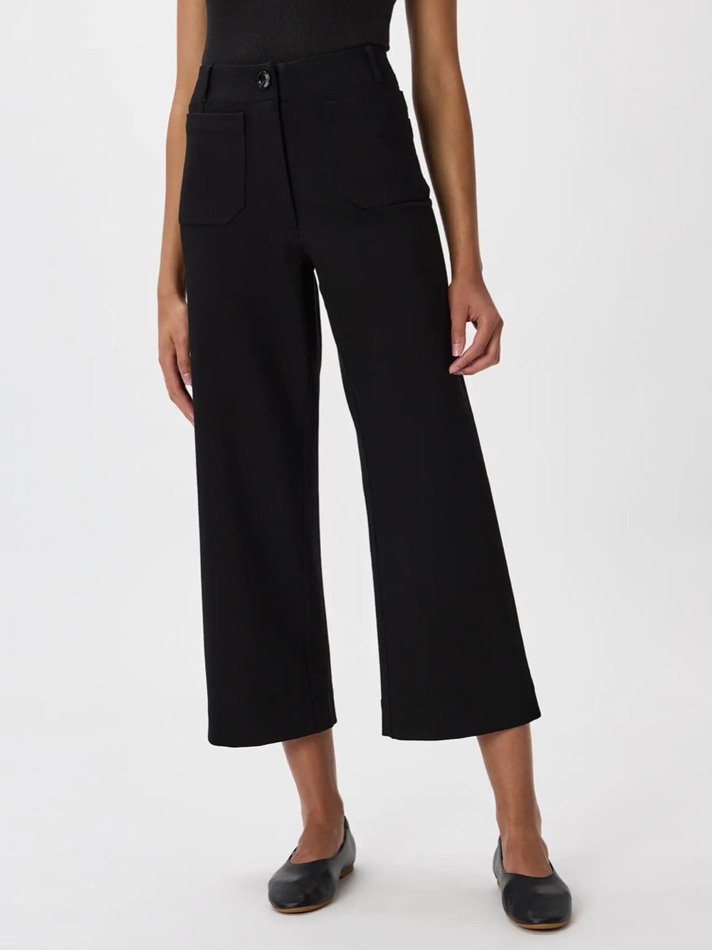 Anthropologie Black Maeve Ultra-Stretch Ponte Cropped Wide Leg Pants